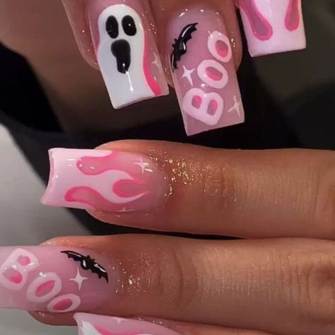 Pinkoween nails 💅🏿 Slide right: Which set is your favorite? • • • • #pinkaween #pinknails #Halloweennails #explore #reels #igreels #pinkaesthetic Easy Pink Halloween Nails, Bright Pink Halloween Nails, Spooky Season Nails Pink, Pink Sparkle Halloween Nails, Halloween Nails Scream Pink, Design Nails, Halloween Design, Halloween Nails, Pink Aesthetic