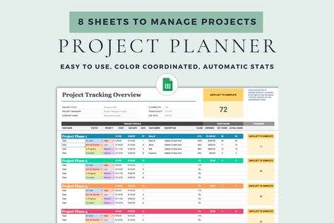 THIS IS A DIGITAL ITEM. YOU RECEIVE ACCESS TO A GOOGLE SHEET & EXCEL FILE Are you looking for the perfect project tracker for your team? This project management tracker is the perfect way to manage your complex projects! This can be used for project timelines, gantt charts, team trackers, daily to do lists, weekly tasks, expense reports, and more. The Google Sheets automatically update the number of days you have left to complete the project. Everything is color-coordinated and the sheets are easy to use on any device! What You Receive: * Upon purchase, you will receive a PDF file with a link to a Google Sheet * An Excel document is also included * 8 total sheets: Project Timeline, Gantt Charts, Daily Tracker, Weekly Tracker, Calendar, Expense Tracker, Team Tracker * Each sheet has instruc Project Tracker, Excel Dashboard, Project Timeline, Daily To Do List, Project Management Templates, Kanban Board, Gantt Chart, Expense Tracker, Task Management