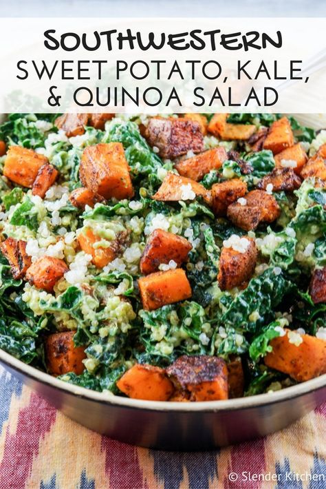 Kale And Quinoa Salad, Healthy Dinner Salads, Kale And Quinoa, Eating Gluten Free, Slender Kitchen, Sweet Potato Kale, Quinoa Salat, Lunch Salad, Kale Recipes