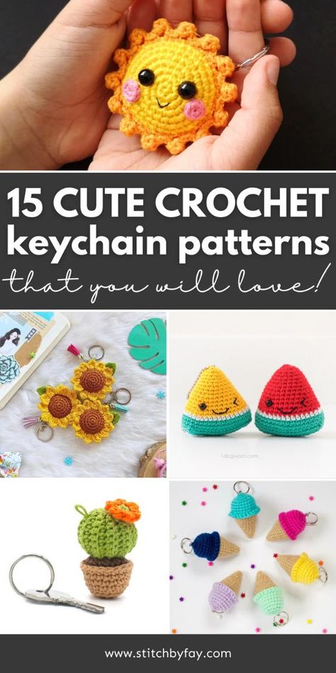 Brighten up your bag or keys with a cute crochet accessory! Amigurumi keychains are fun bite sized projects perfect for markets or a quick crochet fix as well as practicing new skills or techniques. These easy crochet keychain patterns are quick and fun plus with 15 free cute crochet keychain patterns to choose from, there's something for everyone on this list! Crochet Amigurumi Free Patterns Easy Key Chains Patterns, Amigurumi Keychain Free Pattern English, Easy Crochet Keyring Free Pattern, Crochet Keyring Pattern, Amigurumi Easy Free Pattern, Animaguri Crochet, Crochet Ideas For Markets, Quick Crochet Amigurumi Free Patterns, Free Keychain Crochet Patterns