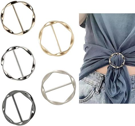 Amazon.com: 5PCS Silk Scarf Ring Clip T-shirt Tie Clips for Women Fashion Metal Round Circle Clip Buckle Clothing Ring Wrap Holder with 1 Storage Bag : Clothing, Shoes & Jewelry Bra Strap Clip, Buckle Clothing, Silver Bra, Ring Wrap, Buckle Outfits, Buckle Ring, Scarf Rings, Boho Scarfs, Shirt Tie