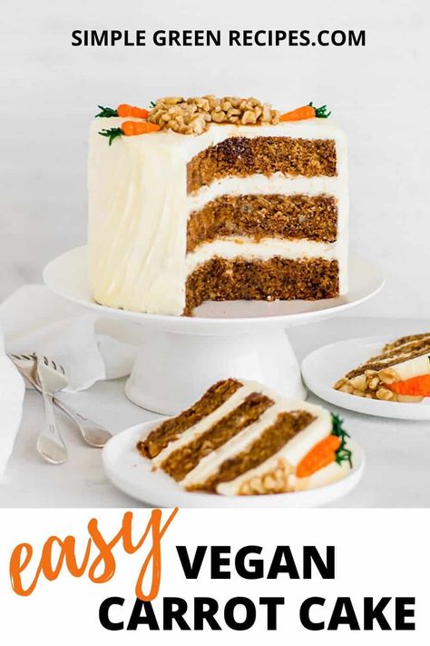 This Vegan Carrot Cake is moist, rich, not overly sweet and full of flavor. It’s topped with a smooth vegan cream cheese frosting that’s as easy to make as delicious. #vegancarrotcake #carrotcake #glutenfreecarrotcake Dairy Free Cream Cheese Frosting, Egg Substitutes, Vegan Cream Cheese Frosting, Vegan Egg Substitute, Vegan Carrot Cake, Recipes Vegetables, Gluten Free Carrot Cake, Vegan Carrot Cakes, Vegan Cakes