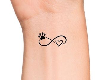 Paw Print Infinity Heart Temporary Tattoo - Etsy Canada Cat Paw Print Tattoo, Small Infinity Tattoos, Puppy Tattoo, Black Ombre Nails, Tattoo 2023, Heart Temporary Tattoos, Paw Print Heart, Dog Memorial Tattoos, Pawprint Tattoo