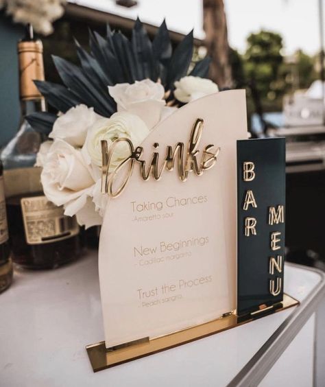 Diy Graduation Decorations Party, Bar Menu Wedding, Dream Wedding Decorations, Champagne Party, Modern Minimalist Wedding, Wedding Set Up, Cute Wedding Ideas, Botanical Wedding, Wedding Bar