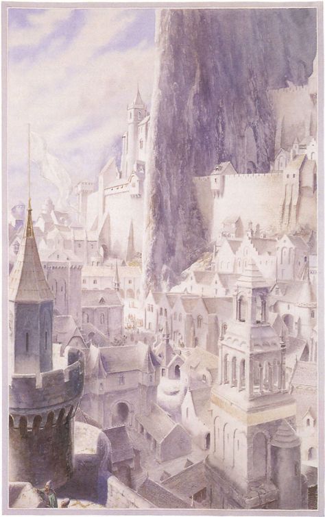 The Lord of the Rings - Alan Lee Art - The White City Alan Lee Art, Lord Of Rings, Minas Tirith, Alan Lee, John Howe, Middle Earth Art, Illustration Fantasy, Tolkien Art, Lotr Art