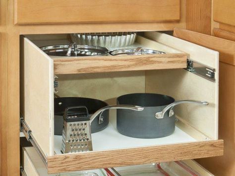 Made to Fit Slide-out Shelves For Existing Cabinets By Slide-A-Shelf Slide Out Shelf, Küchen In U Form, Roll Out Shelves, Slide Out Shelves, Pull Out Shelves, Kitchen Cabinet Organization, Pull Out Drawers, Kitchen Drawers, Cabinets Organization