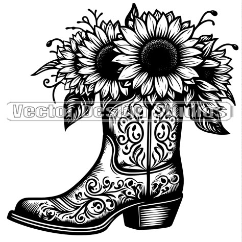 Sunflower Boots, Western Clipart, Image Graphic, Western Tattoos, Cowboy Theme, Cowgirl Boot, Cow Girl, Cricut Creations, Cricut Projects Vinyl