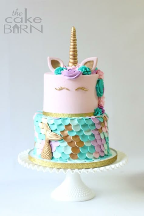 Unicorn / mermaid cake Rainbow Mermaid Unicorn Cake, Unicorn Mermaid Princess Party, Mermaid And Unicorn Party Decorations, Frozen Unicorn Cake, Glitter Unicorn Cake, Mermaid Unicorn Birthday Cake, Unicorn Mermaid Birthday Cake, Purrmaid Cake, Unicorn And Mermaid Cake