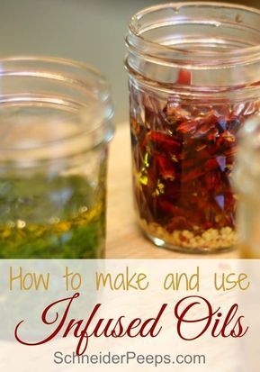 Infusing herbs into oils is a great way to add flavor, color and medicinal value to oils. Learn how to make and use infused oils as both food and medicine. Infused Oil Recipes, Flavored Olive Oil, Olive Oil Recipes, Infused Olive Oil, Cooking Oils, Diy Oils, Flavored Oils, Infused Oils, Herbal Oil