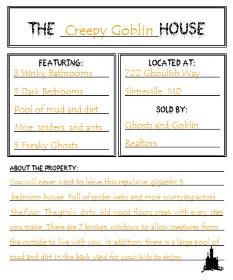 I love all holidays. I especially love incorporating holiday activities in the classroom whenever possible. Students are constantly distracted by the events surrounding the holidays so I feel if I can give them some holiday-related activities, they will be more engaged in the lesson. Even though hol Haunted House For Sale, Haunted Houses For Sale, Halloween Stations, Halloween Writing Activities, Halloween Writing Prompts, Fourth Grade Writing, Halloween Lesson, Halloween Writing, 3rd Grade Writing