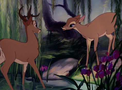 Bambi and Faline Bambi Film, Bambi 1942, Disney Mignon, Bambi Art, Bambi Disney, Animation Disney, Disney Animals, Disney Princes, Art Disney