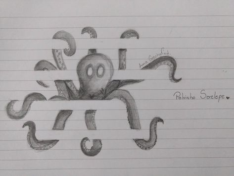 quick sketch of octopus made with pencil on lined paper Best Pencil Sketches, Drawings On Lined Paper, Octopus Sketch, Maths Paper, Optical Illusion Drawing, Illusion Drawings, Best Pencil, Creative Box, Pencil Sketches