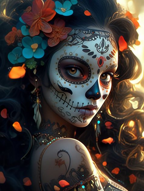 Day Of The Dead Girl Tattoo, Mexico Tattoo, Day Of The Dead Girl, Skull Face Paint, Sugar Skull Costume, Sugar Skull Artwork, Native Women, Sugar Skull Girl, Skull Art Drawing