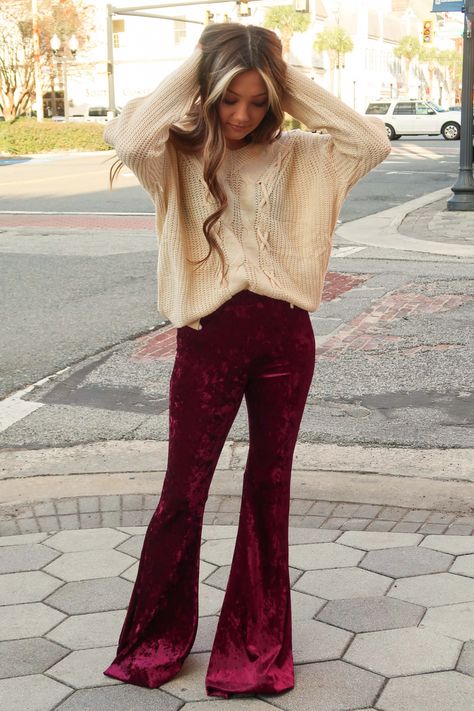 Velvet Flare Pants Outfit, Flare Pants Outfit, Velvet Flare Pants, Prom Dresses With Pockets, Velvet Flares, Beige Sweater, Women Clothing Boutique, My Story, Pants Outfit