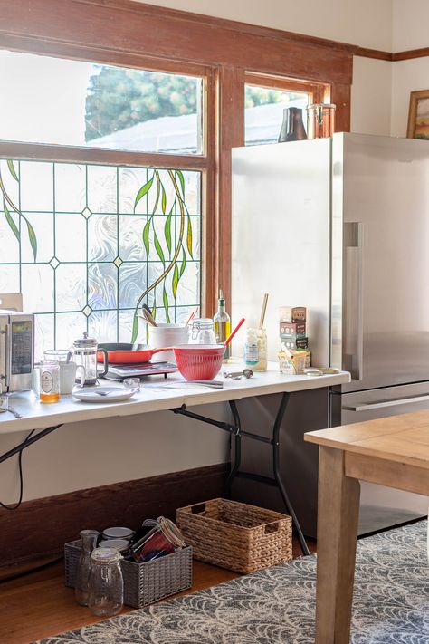 Temporary Kitchen, Pyrex Containers, Organized Pantry, Console Sink, Diy Plumbing, Pantry Items, Old Kitchen, Kitchen Reno, Pantry Organization