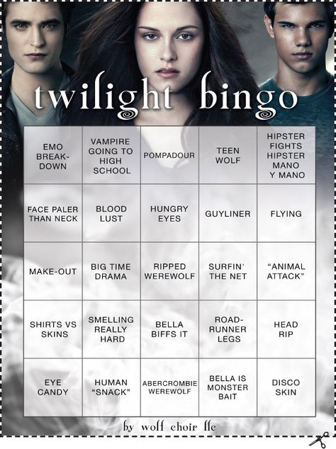 Bingo! Twilight Themed Treats, Twilight Movie Night Party, Twilight Party Decorations Diy, Twilight Watch Party Ideas, Twilight Movie Marathon Ideas, Twilight Movie Night Food, Twilight Movie Party, Twilight Themed Party Games, Twilight Saga Party