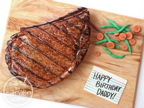 Ribeye Steak Cake – Cakes By Caralin Steak Cake Birthday, Steak Birthday Cake, Cake With Carrots, Steak Cake, Transformers Birthday Cake, Carrots Green Beans, How To Make Steak, Bbq Cake, Meat Cake