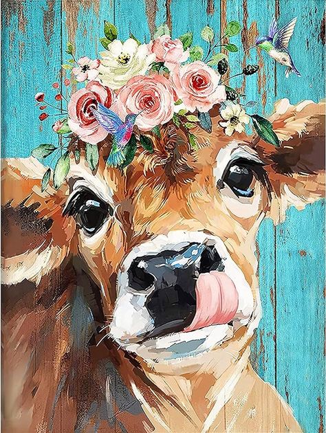 Amazon.com: TINY FUN Diamond Painting Kits for Adults&Beginners DIY 5D Diamond Art Paint with Round Diamonds Full Drill Cow Gem Art Painting Kit for Home Wall Decor Gifts(12x16inch/30×40cm) : Arts, Crafts & Sewing Highland Cow Painting Easy Step By Step, How To Paint A Cow, Happy Cow, Gem Art, Cow Painting, Gems Art, Diamond Painting Kits, Cow Art, Crafts Sewing