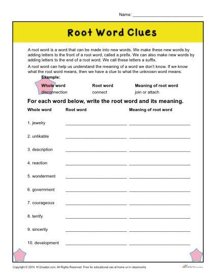 This worksheet will teach students how to use common root words, suffixes, and prefixes by identifying the root within a word. Click here to learn more! Root Word Worksheets, Root Words Worksheet, Suffixes And Prefixes, Worksheet 3rd Grade, Aw Words, Root Words Activities, Worksheets 3rd Grade, Latin Root Words, Third Grade Worksheets