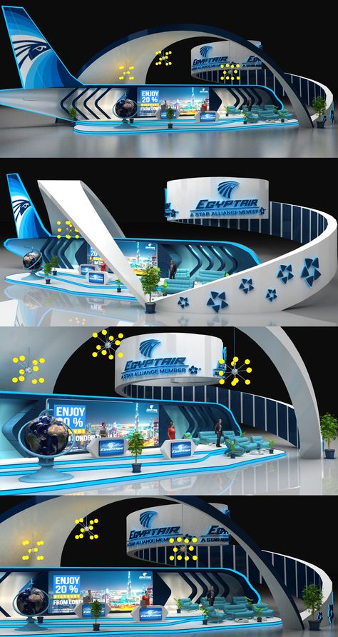 Egypt Air Booth on Behance Creative Booths, Expo Stand, Tv Set Design, Exhibition Stall Design, Event Booth, Stage Set Design, Exhibition Stall, Kiosk Design, Stall Designs