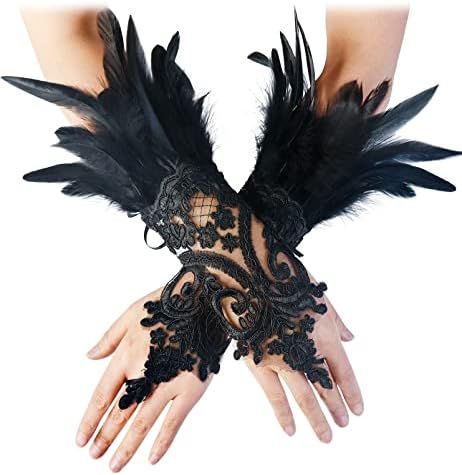 Amazon.com: L'VOW Women's Gothic Lace Mesh Long Gloves Stretch Wrist Cuffs Bracelets For Wedding Halloween Party Pack of 2 (Black and Gold) : Clothing, Shoes & Jewelry Gothic Dinner, Fancy Gloves, Spooky Ideas, Lace Fingerless Gloves, Goth Vintage, Costume Gloves, Lace Bracelet, 파티 드레스, Winter Fairy