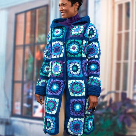 6 Crochet Granny Square Jacket Patterns | The Crochet Crowd Diy Crochet Granny Square, Crochet Sweater Coat, Crochet Jacket Pattern, Cardigan Au Crochet, Granny Square Sweater, Crochet Crowd, Sweater Patterns, Pull Crochet, Easy Crochet Patterns Free