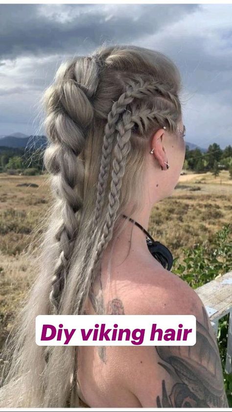 Norse Braided Hair, Viking Hairstyles Women Medium Length, Easy Viking Costume, Norse Braids, Viking Hairstyles Women Wedding, Vikings Photoshoot, Viking Braided Hairstyles, Easy Viking Hairstyles, Norse Hairstyles