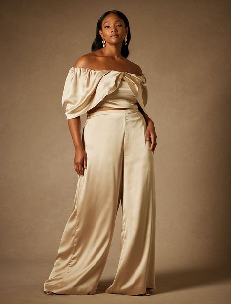 Rehearsal Dinner Outfits, Bridal Styles, Bridal Jumpsuit, Seam Allowance, Bridal Separates, Plus Size Designers, Swimsuits For All, Plus Size Wedding, Stretch Satin