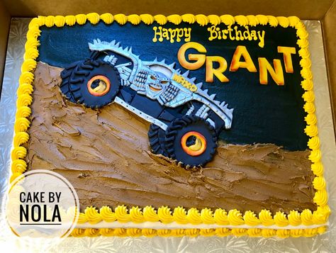 Happy birthday to Grant. He is a monster truck fan and Max D is his favorite…#cakedecorating #cakesofinstagram #instacake #cakestagram #decoratedsheetcake #sheetcakesdonthavetobeboring #sheetcake #handcutfondant #monstertrucks #maxd #monstertruckcake #decoratedcakes Monster Jam Sheet Cake, Monster Truck Sheet Cake, Truck Sheet Cake, Monster Truck Theme, Boys First Birthday Cake, Monster Truck Cake, Truck Cake, Monster Trucks Birthday Party, Truck Theme