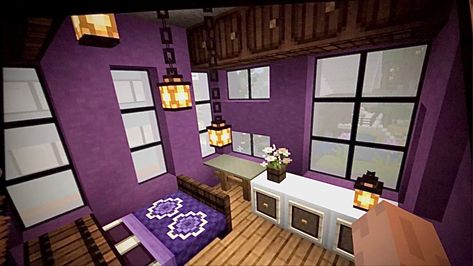 Purple Minecraft, Minecraft Bedroom, Minecraft House, Minecraft Houses, Loft Bed, Minecraft, Loft, Bedroom, Purple