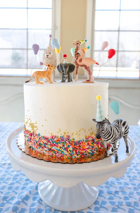 Zoo Animal Cake, Zoo Birthday Cake, Jungle Animal Cake, Mini Party Hats, Zoo Cake, Animals Cake, Animal Themed Birthday Party, Zoo Birthday Party, Animal Party Theme