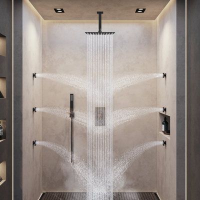 Bathroom Shower Faucets, Waterfall Shower, Luxury Shower, Shower Faucet Sets, Master Bath Remodel, Rainfall Shower Head, Large Shower, Modern Shower, Rainfall Shower