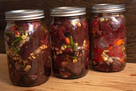 Canning venison is easier than you might think, and the results are delicious Canning Venison, Bear Meat, Canned Venison, Deer Jerky Recipe, Venison Stew, Deer Recipes, Deer Meat, Canned Meat, Venison Recipes