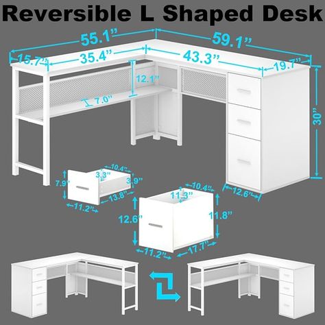 LVB White L Shaped Corner Desk with Drawers, Reversible Modern L-Shaped Computer Desk with Storage Cabinet Shelves, Large Wood Metal L Shape Home Office Desk for Work Study Writing Gaming, 59 Inch : Amazon.ca: Home L Shape Home Office, Desk For Work, Shelves Large, Computer Desk With Storage, L Shaped Corner Desk, Cabinet Shelves, Study Writing, Desk With Storage, Storage Cabinet Shelves