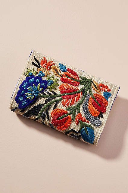 Anthropologie Fanciful Florals Embroidered Clutch Embroidered Clutch Bag, Best Leather Wallet, Embroidered Handbag, Embroidered Clutch, Embroidery Bags, Bridal Clutch, Beaded Clutch, Embroidered Bag, Fabric Bags