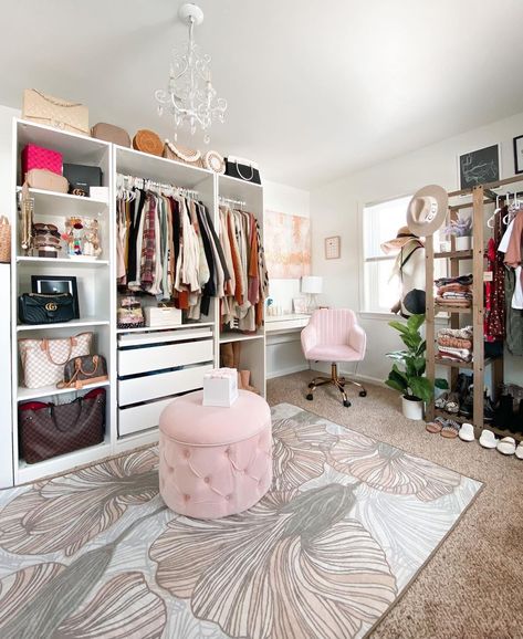 cloffice inspo, cloffice space, cloffice reveal, closet office, babe cave, wardrobe room, walk in closet, home office, Room Turned Into Closet, Office And Closet Combo Room, Closet And Office Combo, Spare Room Walk In Closet, Bedroom Turned Closet, Spare Bedroom Closets, Spare Room Closet, Home Office Closet, Closet Office