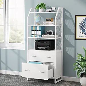 Cabinet With Bookshelf, Shelves For Home Office, Bookshelf Modern, Open Storage Shelves, 2 Drawer File Cabinet, Home Office Cabinets, High Cabinet, Printer Stand, Regal Design