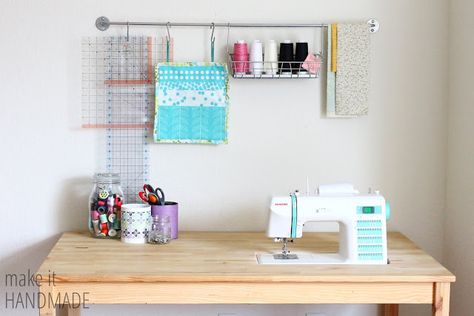 10 Beautiful Ikea Hacks | The Benson Street Diy Sewing Table, Table Ikea, Sewing Spaces, Sewing Machine Table, Ikea Table, Sewing Room Organization, Diy Ikea Hacks, Quilting Room, Diy Ikea