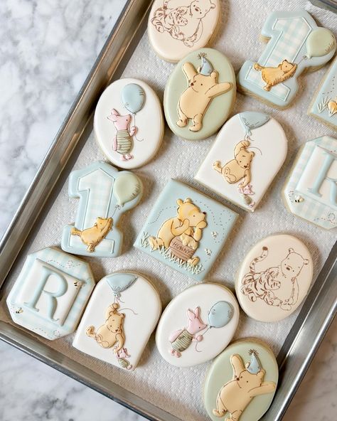 Pooh Cookies, What If I Fall, What If You Fly, Winnie The Pooh Birthday, Bear Cookies, Baby Cookies, Fancy Cookies, Beautiful Cookies, Baby Shower Cupcakes