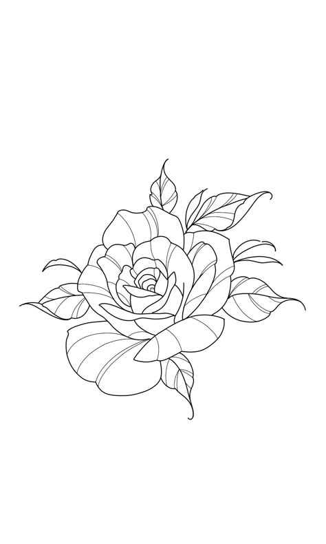 Rose Tattoo Stencils, Rose Tattoo Line, Flower Tattoos Stencil, Fine Line Rose Tattoo Design, Flower Stencil Tattoo, Rose Flash Tattoo, Rose Outline Tattoo Design, Roses Tattoo Stencil, Rose Linework Tattoo