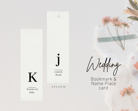 Wedding favor Bookmark and name place card Minimalist Bookmark, Budget Wedding Favours, White Minimalist Wedding, Fonts Background, Card Bookmark, Mobile Editing, Name Place Cards, Bookmark Template, Wedding Favors Cheap