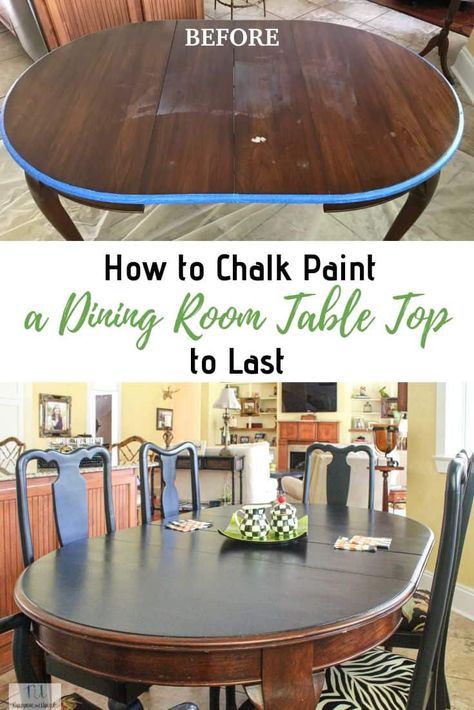 How to Chalk Paint a Table Top to Last. Dining room table makeover. The best sealer or top coat for a dining room table top. Chalk painted furniture. #chalkpaint #chalkpaintedtable #paintedtable #chalkpaintedfurniture #bestsealer #besttopcoat Chalk Paint Dining Table, Chalk Paint Kitchen Table, Paint A Table, Painted Dining Room Table, Chalk Paint Table, Refurbished Table, How To Chalk Paint, Painted Table Tops, Dining Room Table Makeover