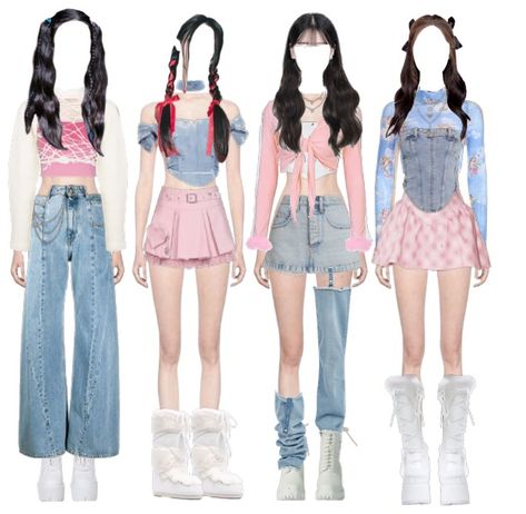 kpop fame dr shifting four members stage outfit Newjeans 4 Members, Kpop Four Members Outfit, Preformance Outfits 4 Members, Kpop Stage Outfits Cute Concept, K Pop Outfits 4 Members, Kpop Stage Outfits Ideas Duo, 4 Member Stage Outfits, Kpop Outfits Group, Kpop Outfits Ideas 4 Members