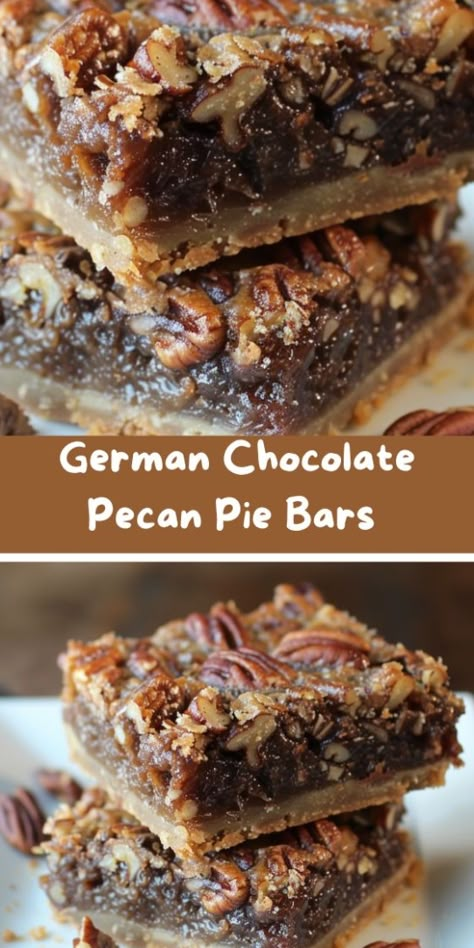 German Chocolate Pecan Bars, Coconut Pecan German Chocolate Pie, Chocolate Pecan Bars Recipe, Pecan Chocolate Bars, Thanksgiving Bars Dessert, German Chocolate Pecan Pie Bites, German Chocolate Recipes, Octoberfest Desserts, German Chocolate Pecan Pie Recipe