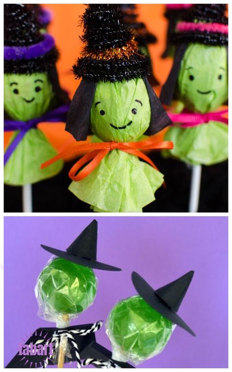 Halloween Lollipop Craft DIY Ideas & Tutorials - S Lollipop Witches Suckers DIY Tutorial Diy Halloween Party Favors, Witch Halloween Party, Witches Halloween Party, Halloween Lollipop, Kids Halloween Food, Classroom Halloween Party, Halloween School Treats, Dulces Halloween, Halloween Crafts For Toddlers