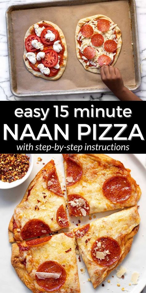 Easy 15-Minute Naan Pizza Pizza Panini, Easy Naan, Bbq Chicken Flatbread, Naan Bread Pizza, Naan Pizza Recipes, Crispy Pizza Crust, Chicken Pizza Recipes, Crispy Pizza, Beer Cheese Soups