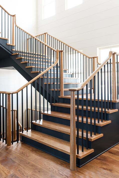 W Design Collective, Living Colors, Staircase Railing Design, Staircase Remodel, Staircase Makeover, W Design, Wood Stairs, Interior Stairs, Railing Design