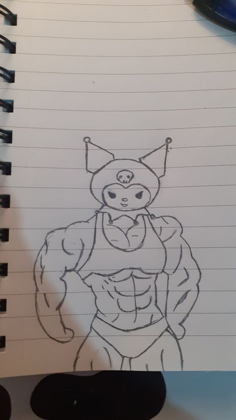 Kuromi Muscle, Kuromi Desenho, Kuromi Sketch, Kuromi Doodle, Gym Doodles, Gym Drawing Art, Sanrio Characters Drawing, Hello Kitty Muscle, Gym Sketch