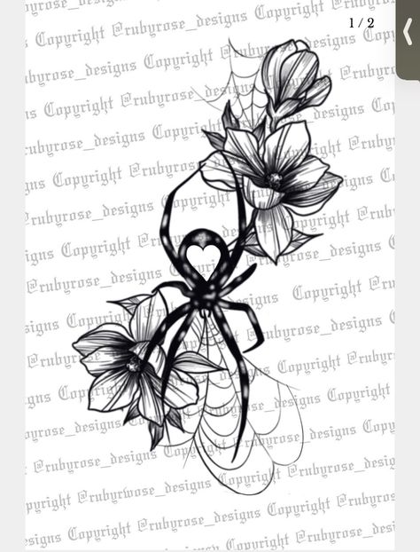 Flower Into Birds Tattoo, Creepy Bff Tattoos, Spider And Flower Drawing, Spooky Floral Sleeve Tattoo, Shannon Tattoo Name, Gothic Flower Tattoo Design, Witchy Back Tattoo Ideas, Spiderweb Tattoo Women, Creepy Tattoos Gothic