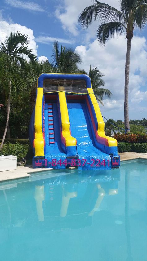 15th Birthday Pool Party Ideas, Water Slide Party Ideas, Water Slide Birthday Party Ideas, Backyard Pool Party Ideas, Water Park Birthday Party, Water Slides Backyard, Water Slide Party, Florida Party, Blow Up Water Slide